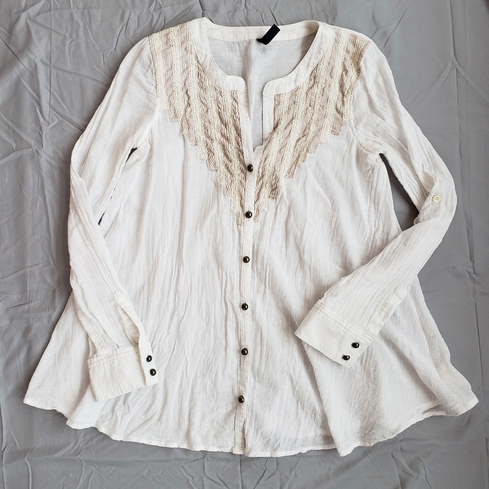 Free People Gauze Lace Trimmed Tunic w/ Brass Butt